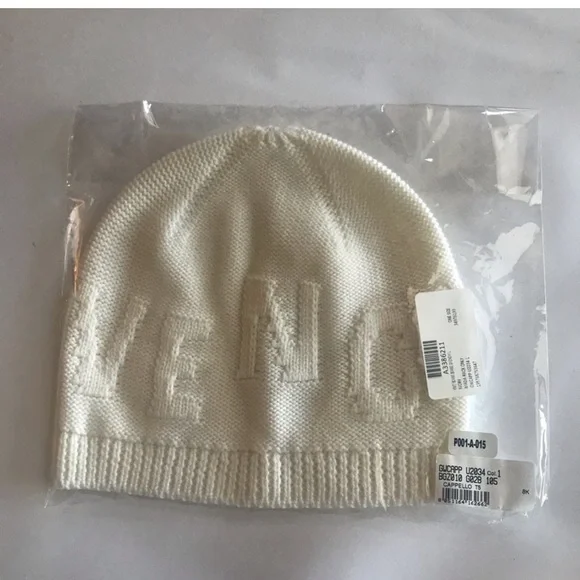Givenchy Tonal Raised Logo Jacquard Knit Wool Beanie Hat Cream Off White NWT - Picture 13 of 15
